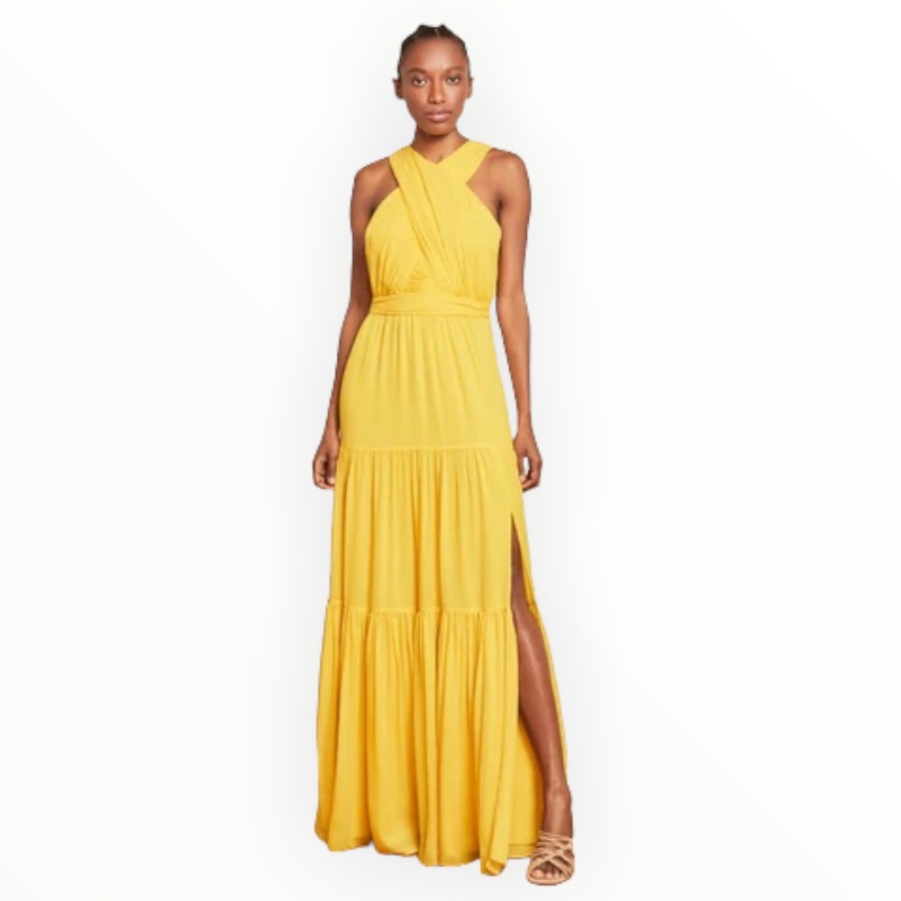 Veronica Beard Yellow Maxi Dress with Cross-Front Halter